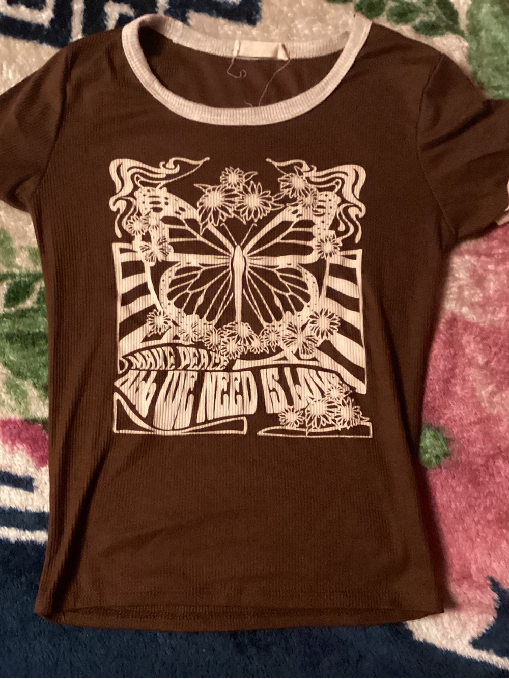 Girls' Brown Short Sleeve Graphic Tee with White Trim